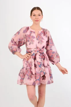 Elise Mini Dress in Pink Peony Organza