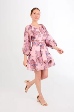 Elise Mini Dress in Pink Peony Organza