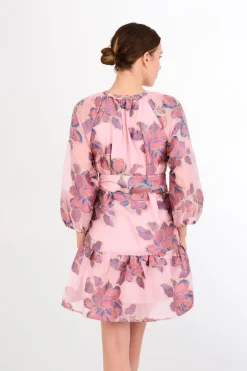 Elise Mini Dress in Pink Peony Organza