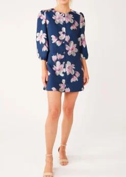 Ellen Dress Blue Plumeria Jacquard