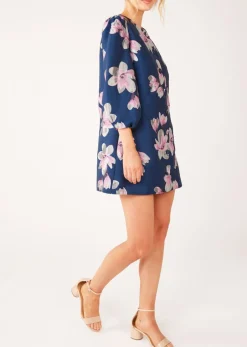 Ellen Dress Blue Plumeria Jacquard