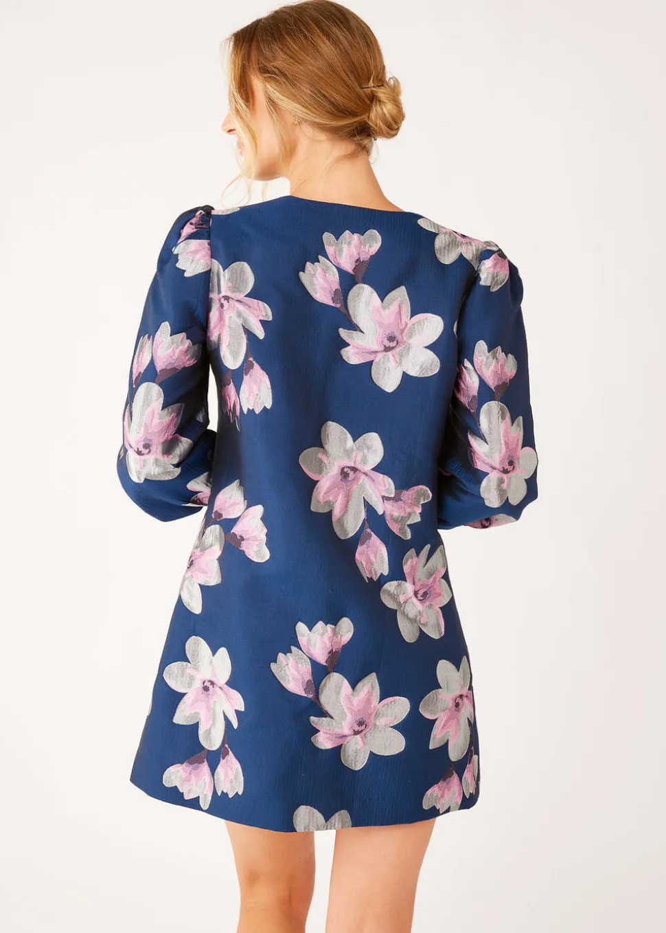 Ellen Dress Blue Plumeria Jacquard