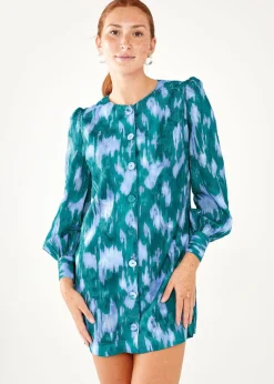 Ellen Dress Teal Ikat Chiffon