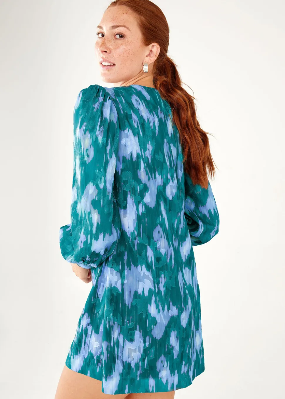 Ellen Dress Teal Ikat Chiffon