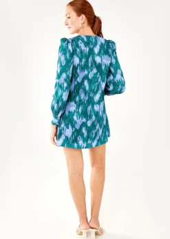 Ellen Dress Teal Ikat Chiffon