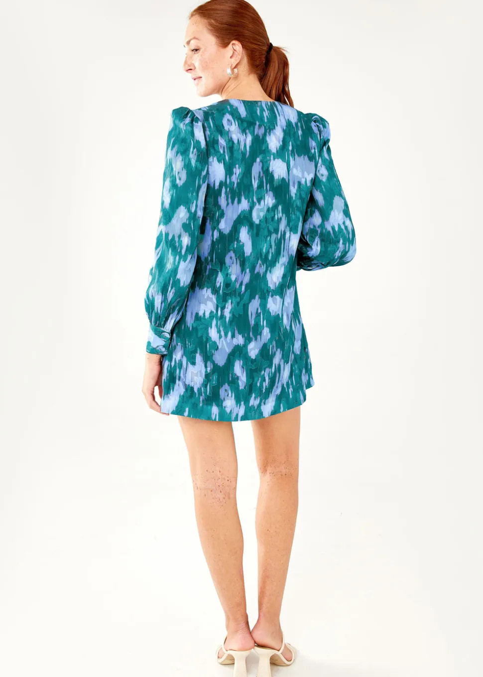 Ellen Dress Teal Ikat Chiffon