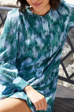Ellen Dress Teal Ikat Chiffon