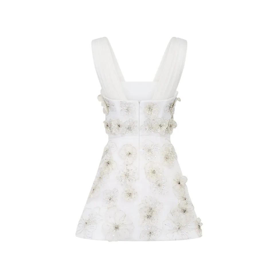 Ellia Dress in White Organza with 3D Appliqué