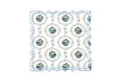 Elodie Placemat and Napkin Set with Bows and Florals in Green with Light Blue Embroidery