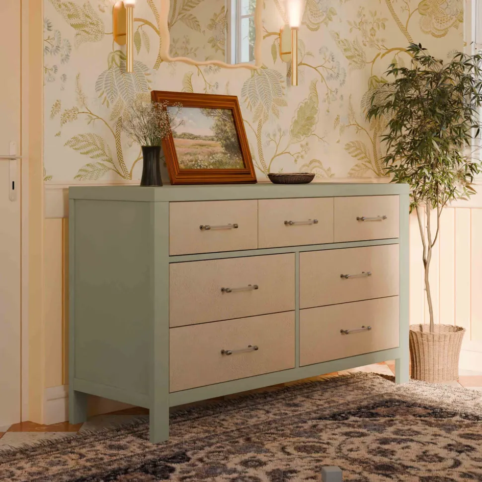 Eloise 7-Drawer Assembled Dresser in French Sage and Performance Sand Eco-Weave