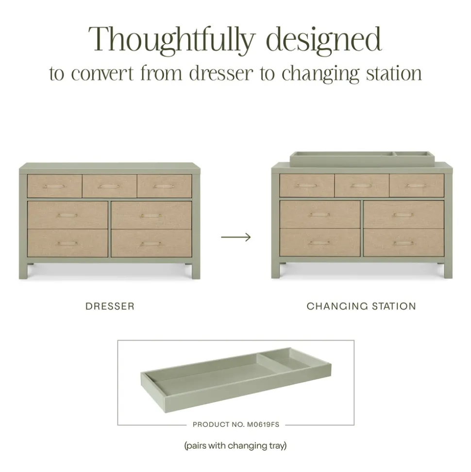 Eloise 7-Drawer Assembled Dresser in French Sage and Performance Sand Eco-Weave