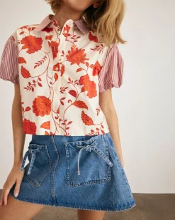 Elza Top in Cream & Tomato