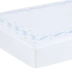 Embroidered Crib Sheet in Sky