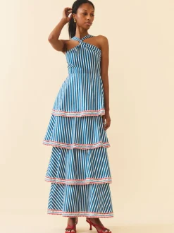 Emma Dress in Navy Stripe
