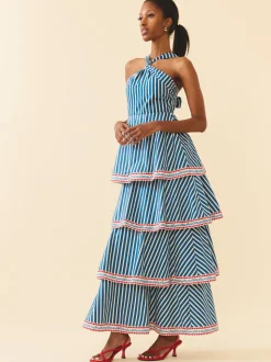 Emma Dress in Navy Stripe