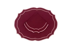 Emma Linen Napkin in Burgundy with Rose Embroidery