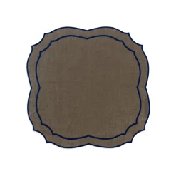 Emma Linen Napkin in Forest Green with Navy Embroidery