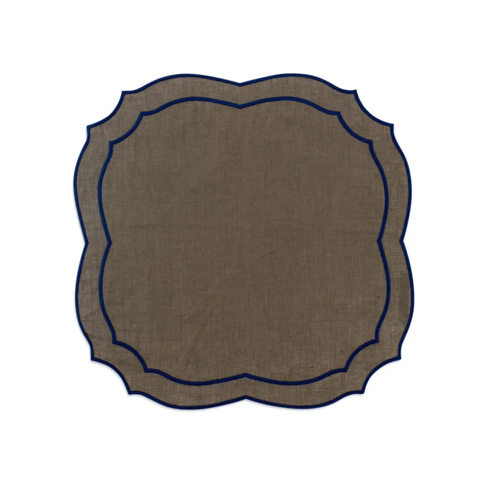 Emma Linen Napkin in Forest Green with Navy Embroidery