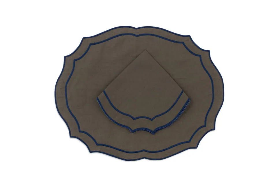 Emma Linen Napkin in Forest Green with Navy Embroidery
