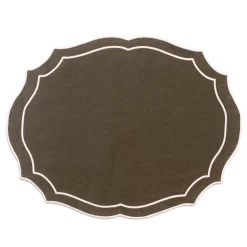 Emma Linen Placemat in Forest Green with Cream Embroidery