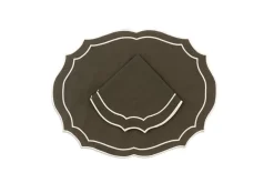Emma Linen Placemat in Forest Green with Cream Embroidery