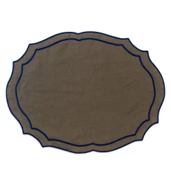 Emma Linen Placemat in Forest Green with Navy Embroidery