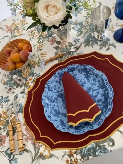 Emma Napkin in Brick with Mustard Embroidery