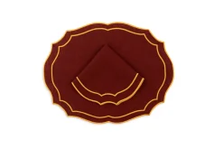 Emma Placemat in Brick with Mustard Embroidery