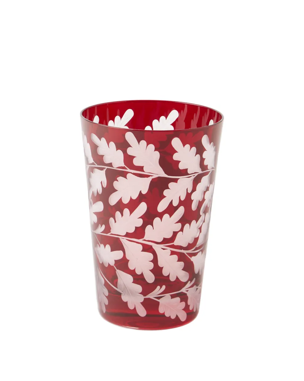 Engraved Oak Leaf Water Tumbler in Burgundy