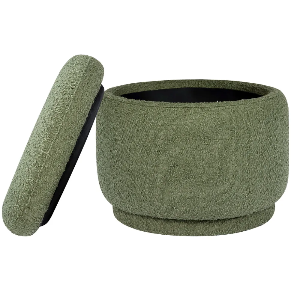 Enoki Storage Ottoman in Boucle in Olive Boucle