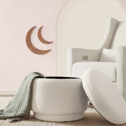 Enoki Storage Ottoman in Boucle in Ivory Boucle
