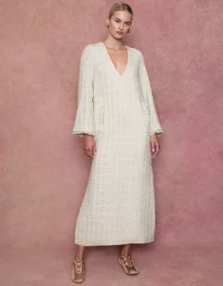 Eponine Tweed Maxi Dress in Cream