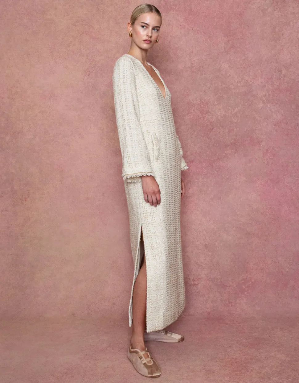 Eponine Tweed Maxi Dress in Cream