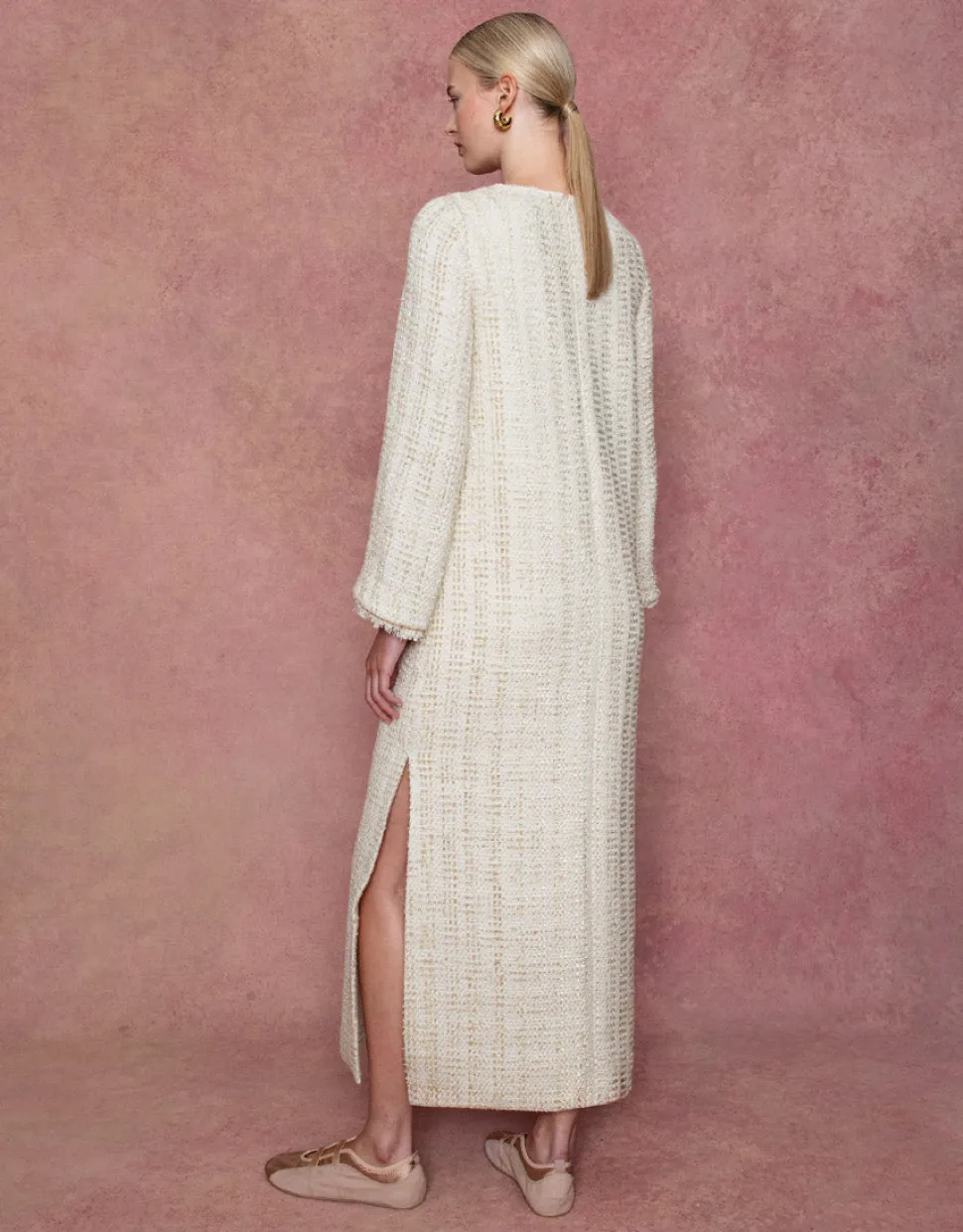 Eponine Tweed Maxi Dress in Cream