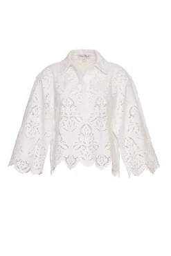 Erica Shirt in White Embroidered Eyelet