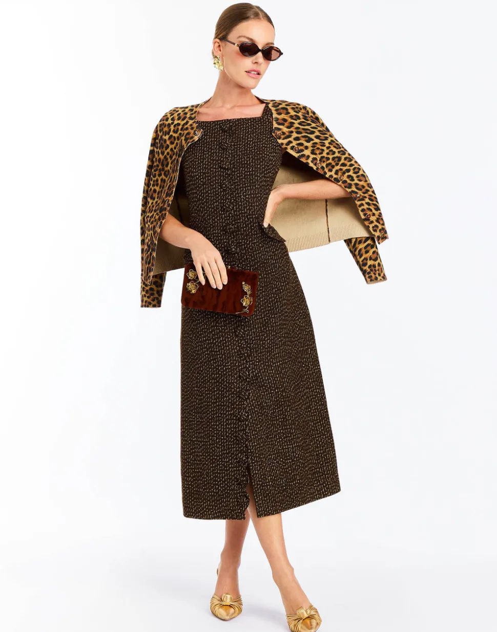Espresso Midi Dress in Chestnut Gold