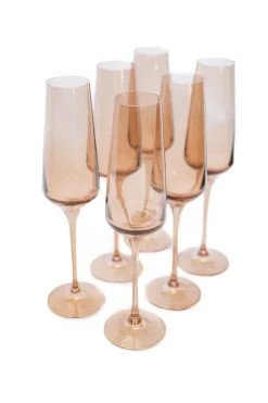 Estelle Colored Champagne Flute, Set of 6 in Amber Smoke