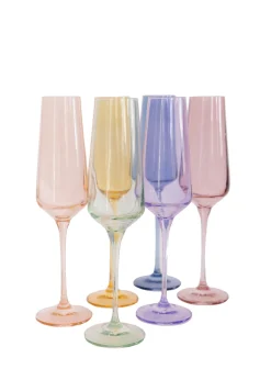 Estelle Colored Champagne Flute, Mixed Set of 6