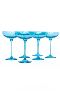 Estelle Colored Champagne Coupe Stemware, Set of 6 in Ocean Blue