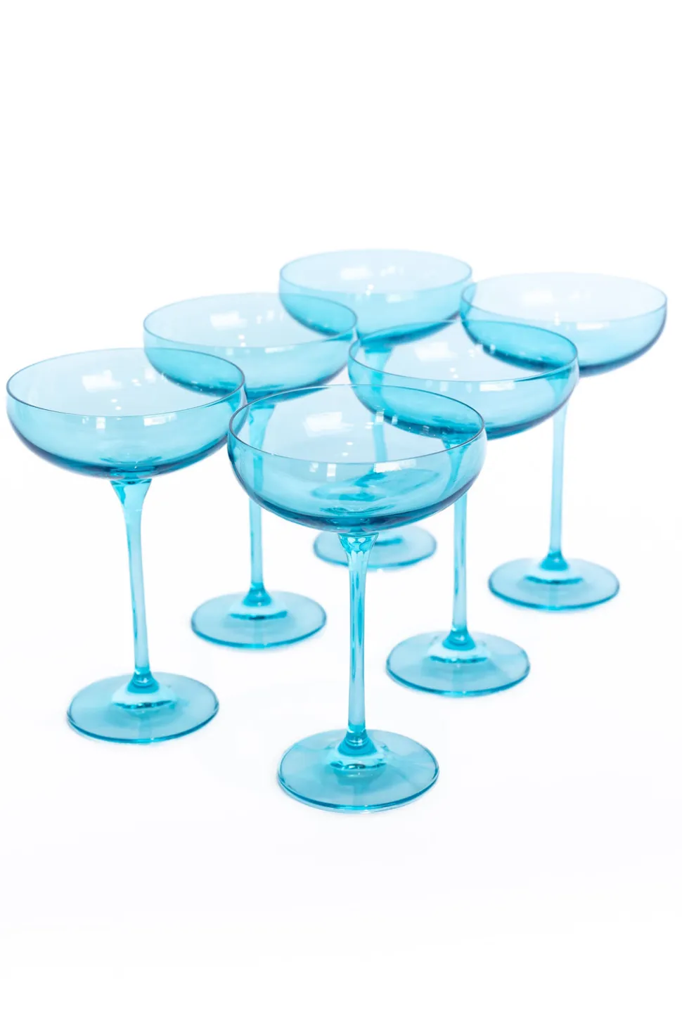 Estelle Colored Champagne Coupe Stemware, Set of 6 in Ocean Blue