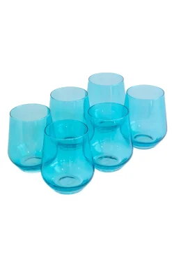 Estelle Colored Wine Stemless, Set of 6 in Ocean Blue
