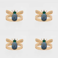 Etched Wing Big Skinny Napkin Rings in Lapis Lazuli, Set of Four
