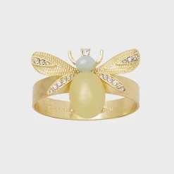 Etched Wing Bug Skinny Napkin Rings in Lemon Jasper, Set of Four