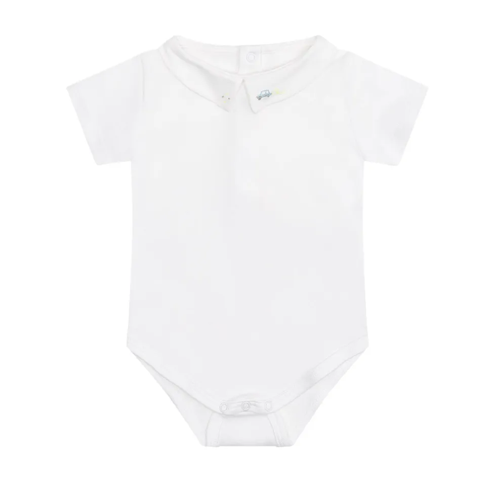 Ethan Embroidered Car Pointy Collar Onesie
