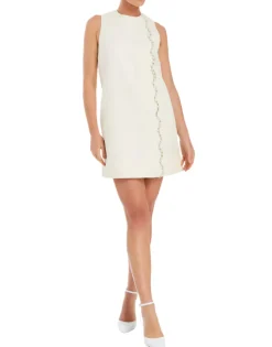 Etta Pearl Scallop Mini Dress in Ivory