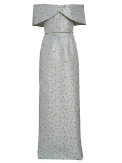 Eveline Floral Satin Off-The-Shoulder Gown
