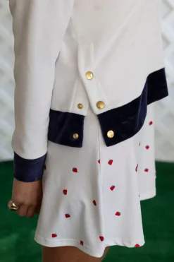 Farrah Pullover in White with Navy Trim