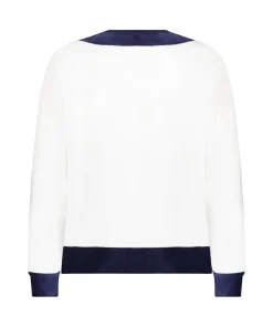 Farrah Pullover in White with Navy Trim