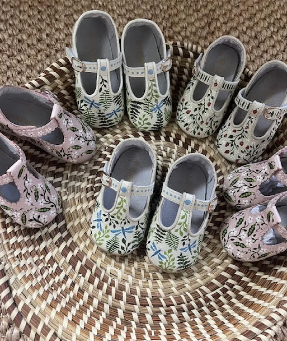 Fern and Dragonfly Hand-Painted Baby Shoes