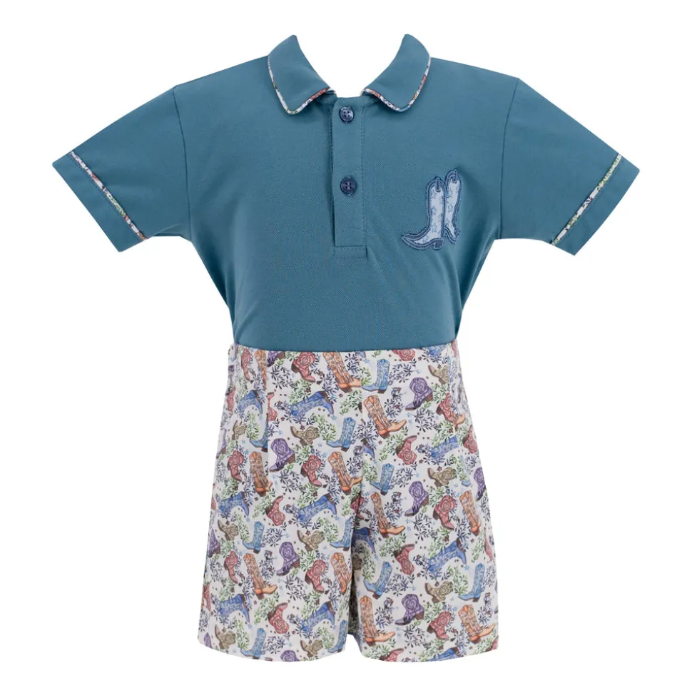 Fields Boy Polo Set in Boots Print